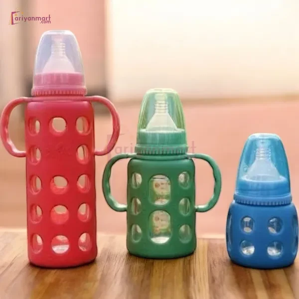 Minitree Slimneck Glass Feeding Bottle 6m+ 240ml - Red
