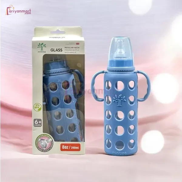 Minitree Slimneck Glass Feeding Bottle 6m+ 240ml - Blue